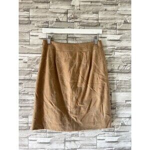 Ann Taylor Skirt Womens 2 Tan Embroidered Wool Blend Lined Mid Length Side Zip